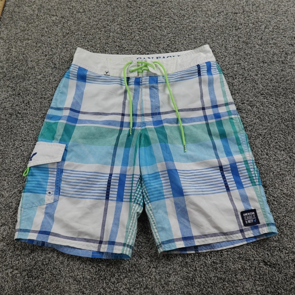 American Eagle Shorts Mens S Blue White Cargo Hybrid Board Swim Trunks‎ Surf Y2K